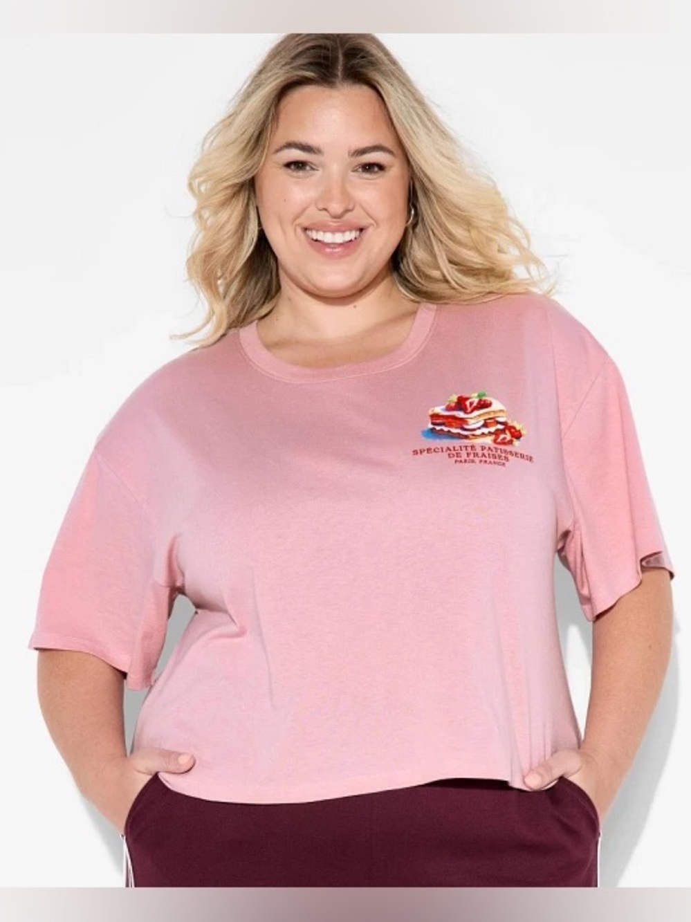 5/$25 Modern Lux Pink Boxy Cropped T-Shirt - Strawberry Shortcake Graphic Tee 3X